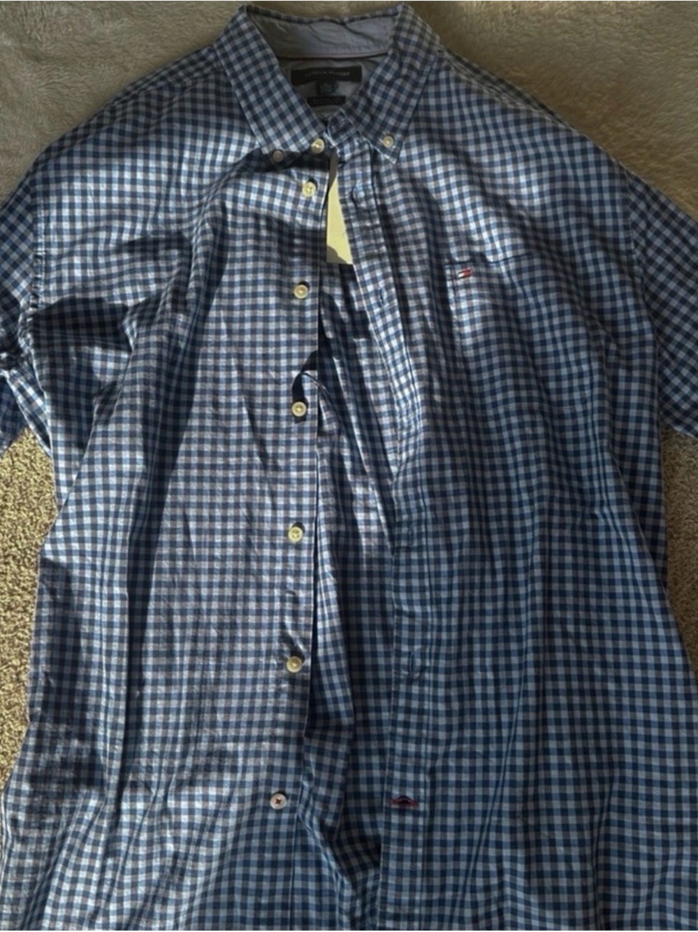 Tommy Hilfiger Navy and White Gingham Button-Down Shirt